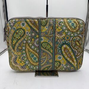 Vera Bradley Limes Up Quilted Laptop Sleeve Case Paisley Green Yellow Grey